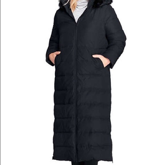 lands end faux fur hooded down coat